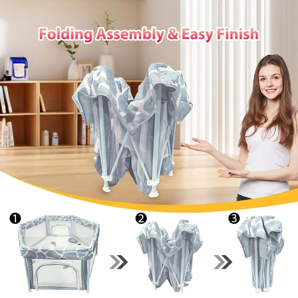 50 روضة أطفال قابلة للطي مع حصيرة، خيمة سرير ولعب قابلة للفصل، مقاومة للشمس والبعوض للأطفال الصغار في الأماكن المغلقة/الخارجية #3