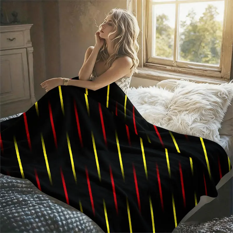 Red Yellow Diagonal Lines Flannel Blanket Warm Soft Halloween Christmas Decorative Couch Warm Cozy All-Season Gift