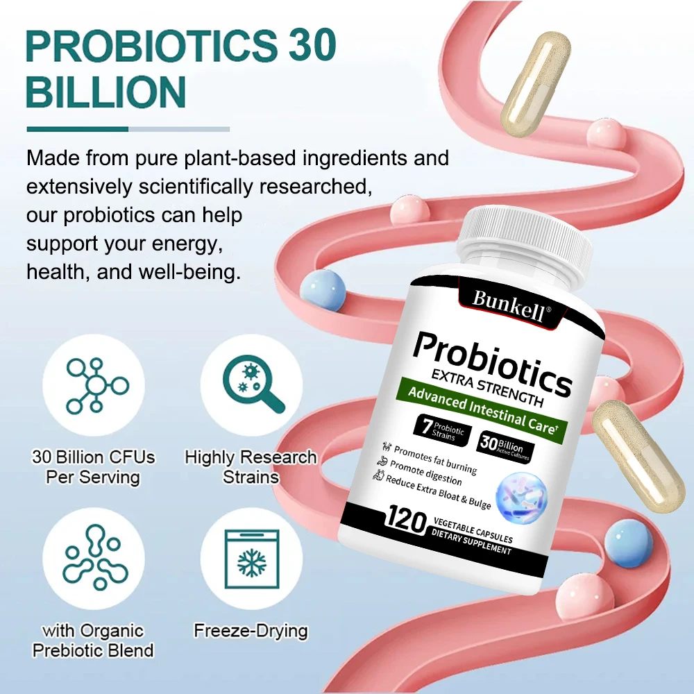 Extra Strength Probiotic Supplement, Advanced Gut Care, Healthy Digestion, Gut, Immune, 7 Strains&30 Billion Live Cultures Blend