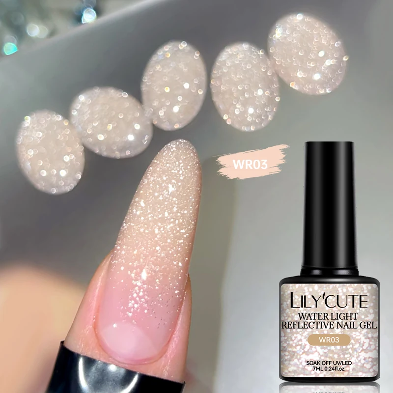 LILYCUTE 1-4 Stück Wasserlicht-Reflektierendes Nagelgel 7ML Bunter Glitzer Dunkler Glitzernder Glanz Semi-Permanentes Party Soak-Off UV-Gel