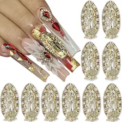10pcs 3D Virgin Mary Nail Art Charms San Judas Nails Gold Nail Jewels for Acrylic Nails Alloy Jesus Christ Supplies Nail Designs