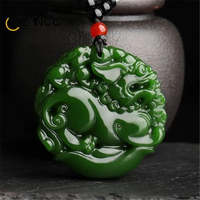 Natural Green China Jade Brave Pendant White Jade Necklace Pendant Fashion Jewelry Mascots for Men and Women Festival Gifts