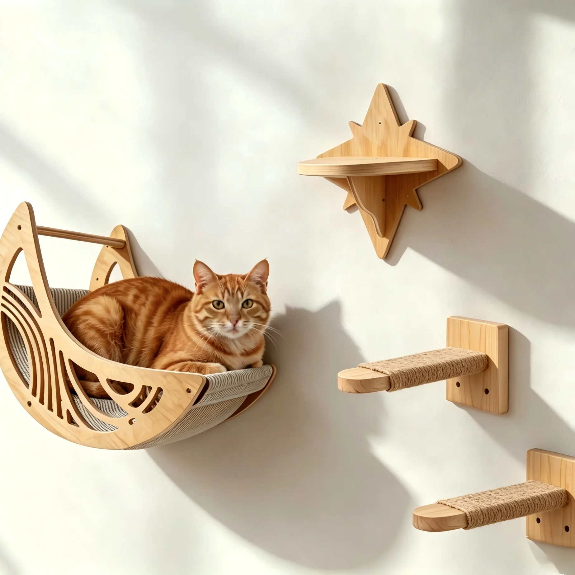 Wandmontierte Katzen-Kletterwand mit Stufen, Sisalseil-Kratzbaum, Sprungturm, Haustiermöbel für die tägliche Aktivität von Katzen – Detail 1