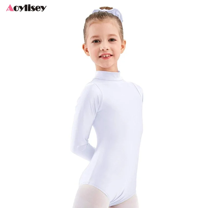 AOYLISEY Kids Basic Ballet Leotard Long Sleeve Turtleneck Girls Gymnastics Spandex Toddler Baby Romper Dance Costumes