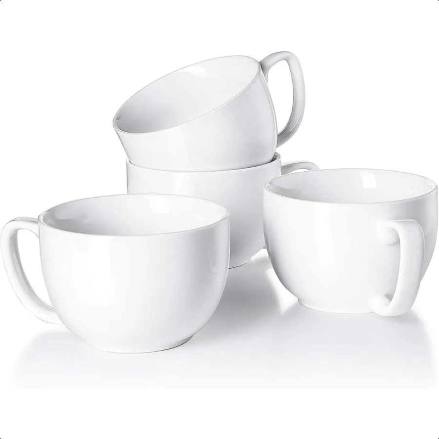

Teocera 16oz Large Coffee Mugs Set of 4 Thick White Porcelain Cups for Cappino Latte Tea Hot Chocolate Dishwasher Safe Ceramic