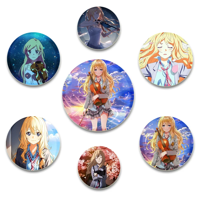 

32/44/58MM Hot Anime Soft Button Pins Figure Miyazono Kaori Round Brooch Badge for Clothes Jewelry Accessories Gifts