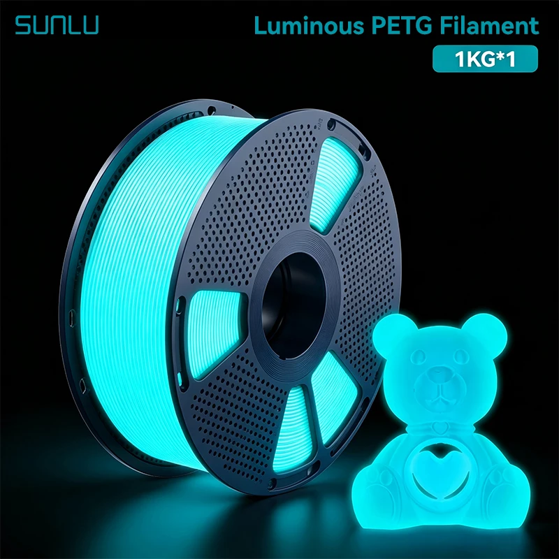 SUNLU Leuchtendes PETG 3D-Filament 1,75mm Hohe Helligkeit Langzeit-Leuchteffekt PETG für die Meisten FDM 3D-Drucker 1KG Spule