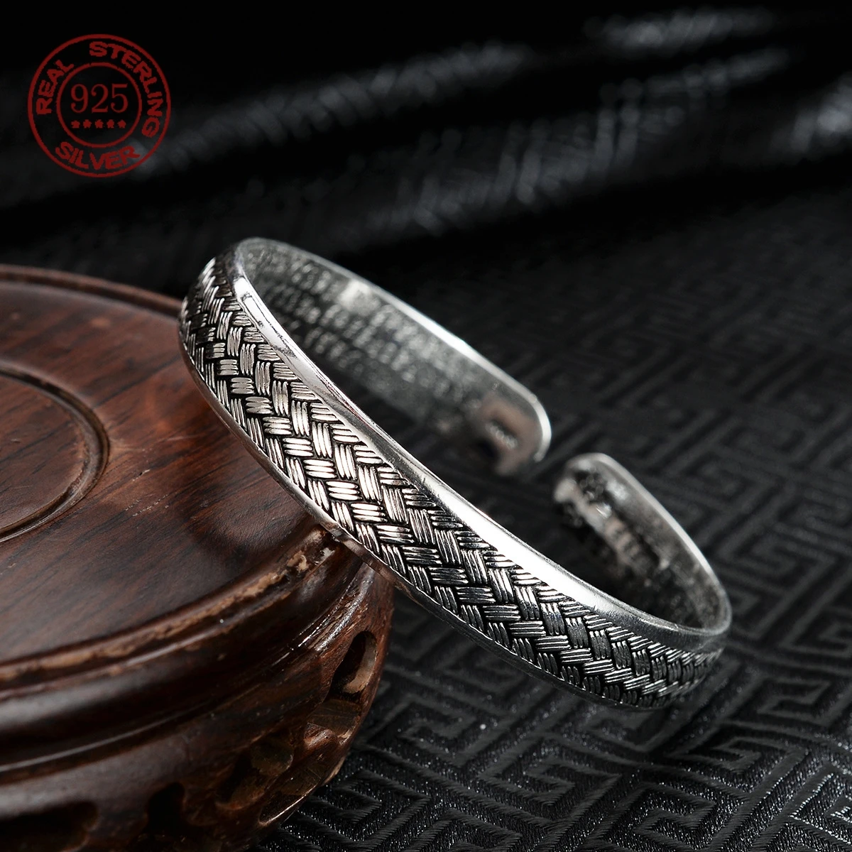 Fashion Retro S925 Silver Heart Sutra Bracelet Couple Scripture Opening Brocade Engraved Bracelet for Men Women Jewelry