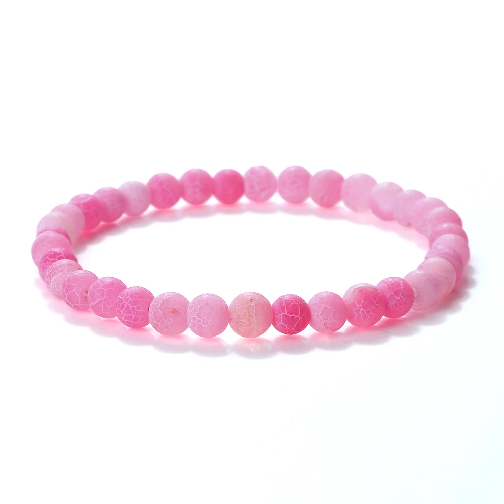 6mm Natural Pink Stone Healing Bracelet Charm Pink Weathered Stone Elastic Cord Pulserase Prayer Jewelry Beads Lovers woman Gift