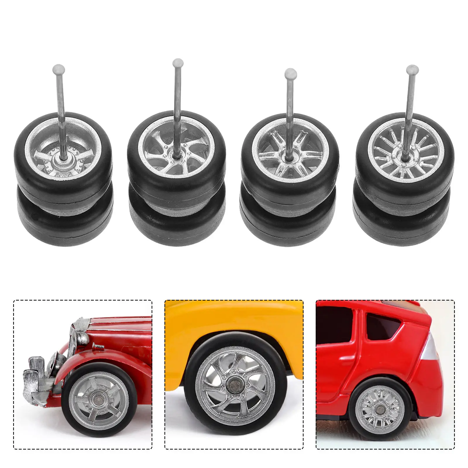 

1/64 Scale Alloy Car Wheels Rubber Tires Realistic Detachable Hub Replacement Modification Diy Style For Vehicle