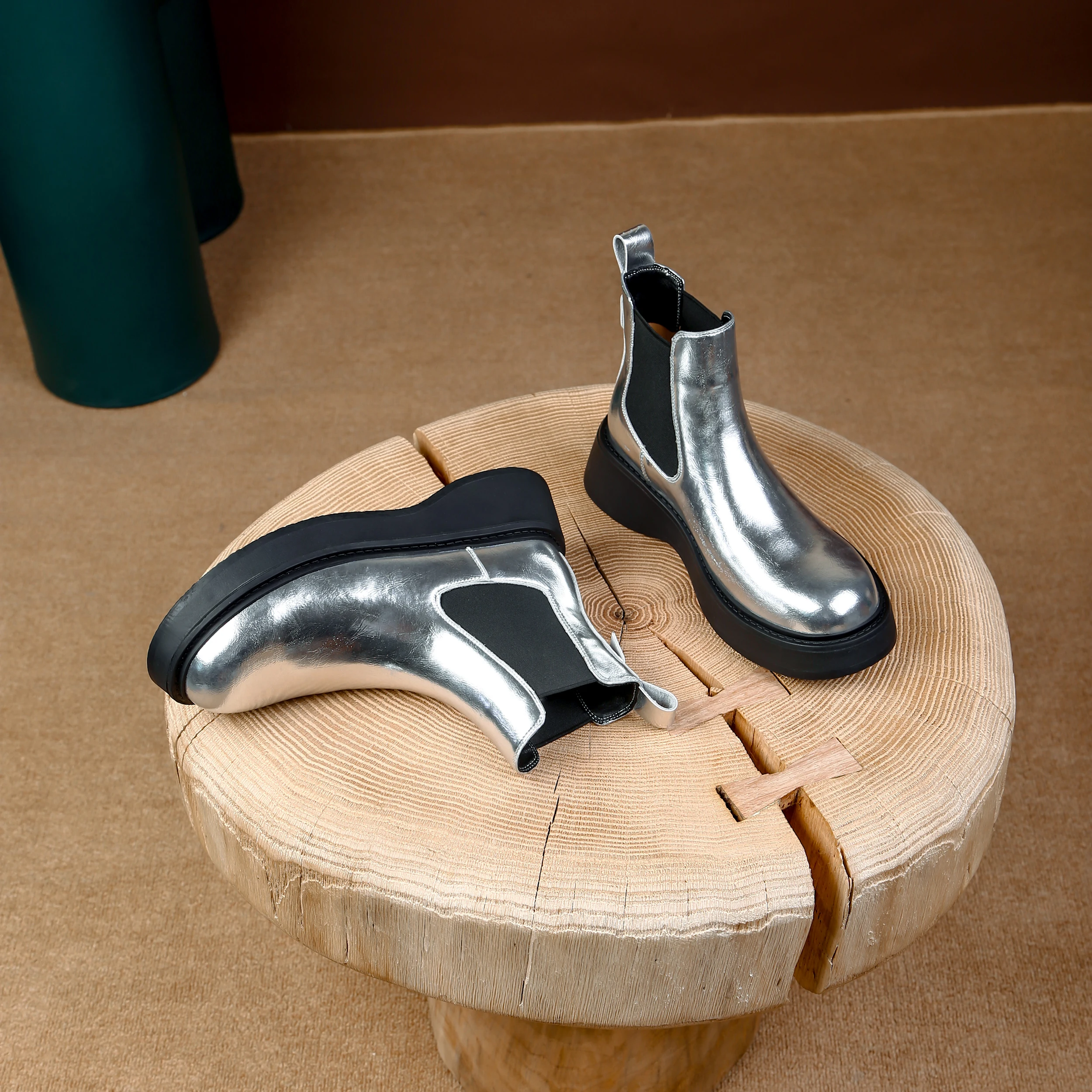 

Handmade Genuine Leather Silvery Women Boots Round Toe Sexy Ankle boots,Fashion winter woman boots,knight boots, Modern boots