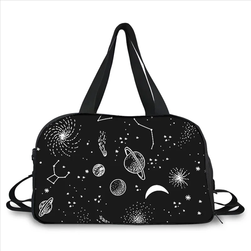 

black white illustration 3D printing fashion trend portable large capacity multi-function messenger bag travel bag