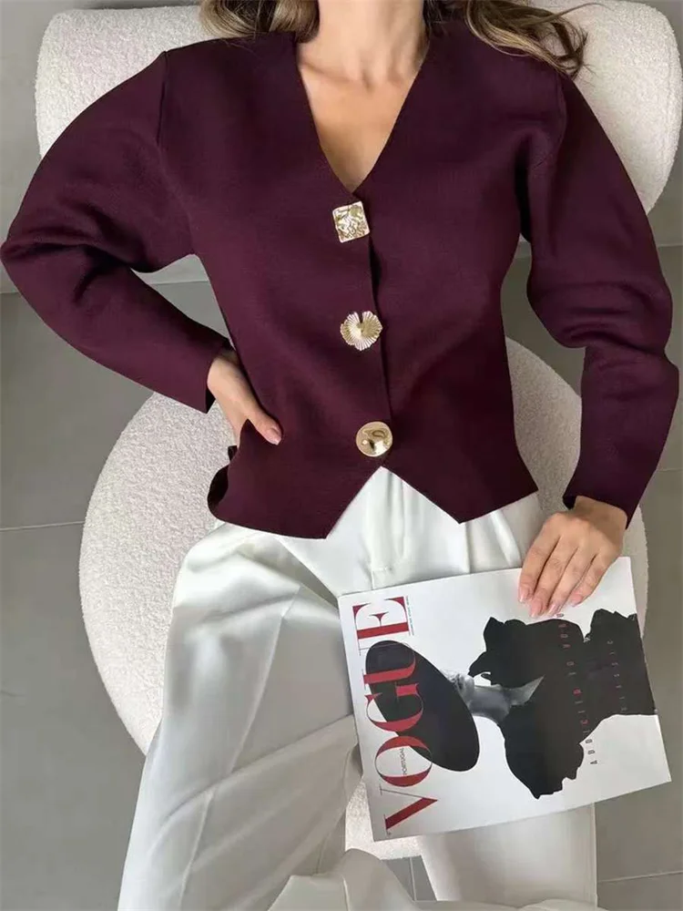 Women's Metallic Knit Cardigan Sweater - V-Neck Long Sleeve