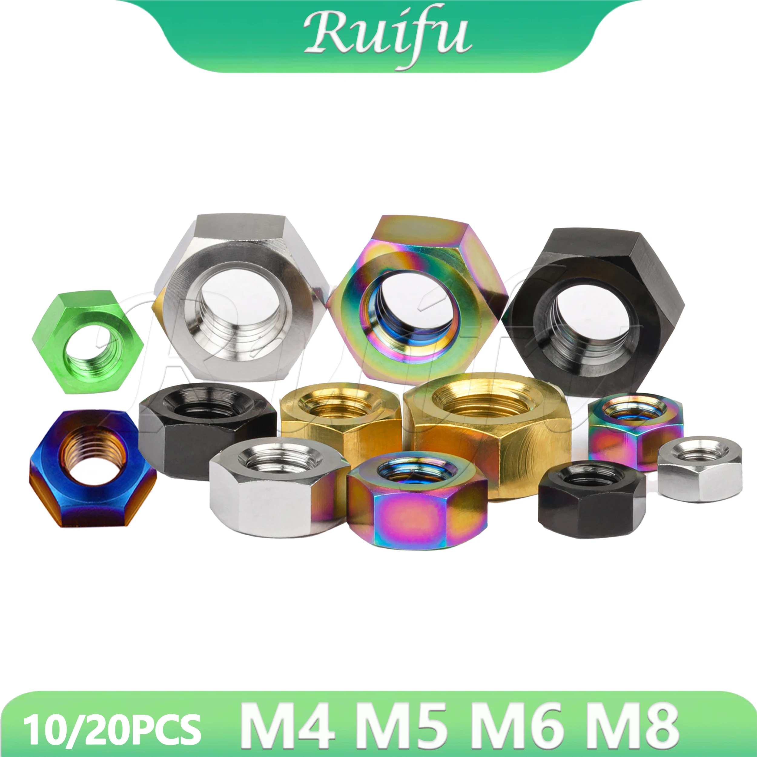 Титановые гайки Ruifu Ti Nuts, 10/20 шт., M4 M5 M6 M8, шестигранные гайки для крепления велосипедов MTB