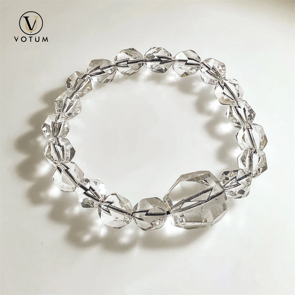Votum Natural Faceted Pakistan Herkimer Quartz Beaded Bracelet for Unisex White Crystal Energy Healing Stone Bracelets Jewelry