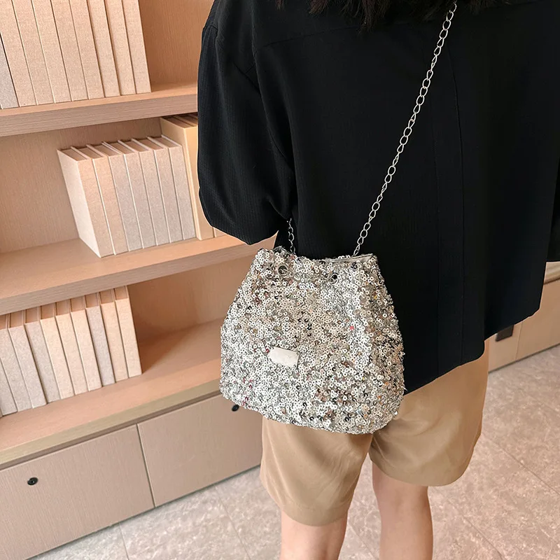 Fashion Women\'s Sequined Crossbody Bag Handbags Bucket Shoulder Bag Tote Purse Chain Messenger Bag Lady Handbag Сумка