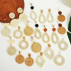Bohemia Trend Bamboo Rattan Hand-woven Dangle Earrings for Women Creativity Charm Summer Beach Dangle Jewelry Holiday Accessory
