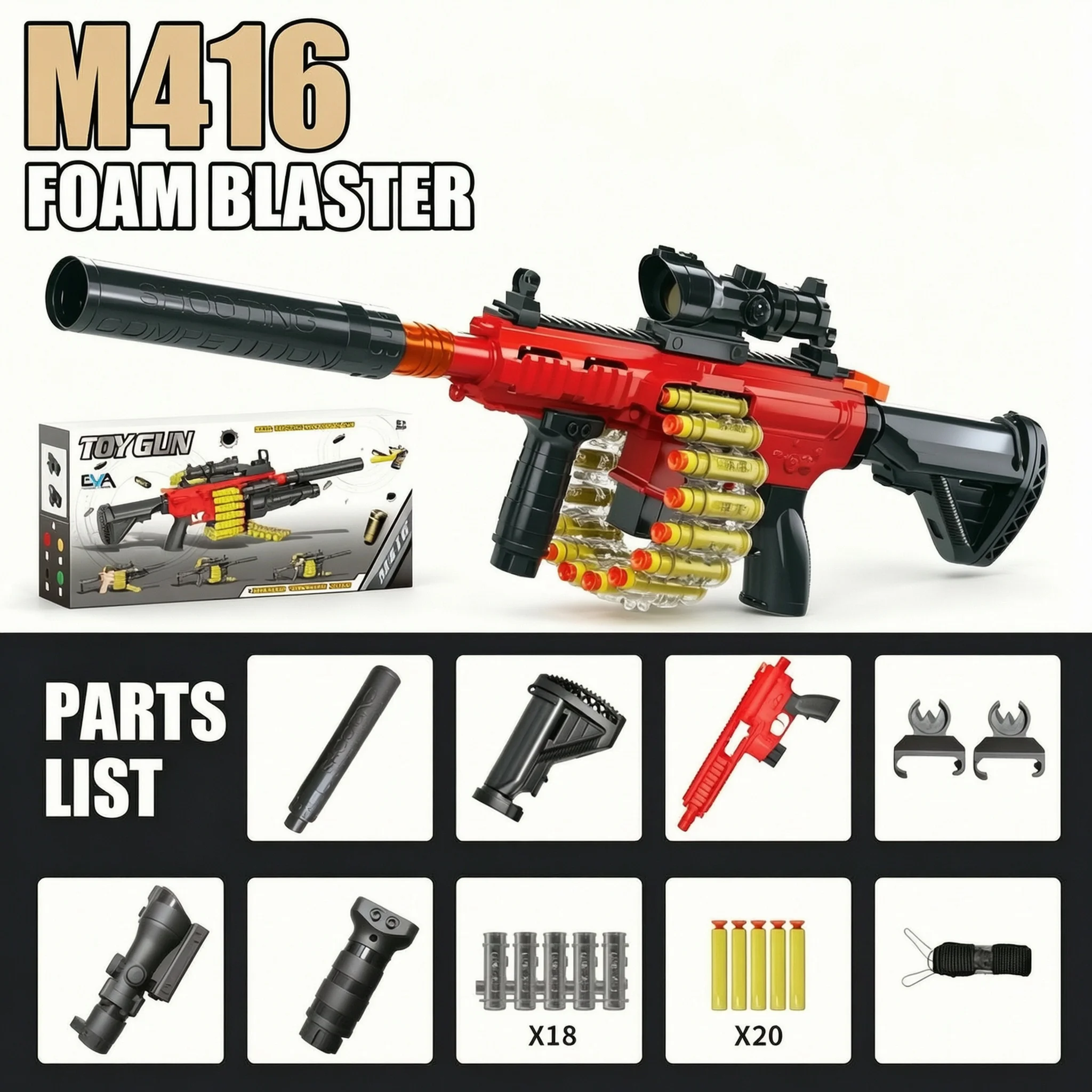 

Игрушечный пистолет M416 для стрельбы мягкими пулями, детская игрушечная штурмовая винтовка, безопасное развлечение на открытом воздухе, детская игрушечная пистолетка с одиночным выстрелом, игра-стрелялка, подходит для детей и взрослых, подарок на день ро