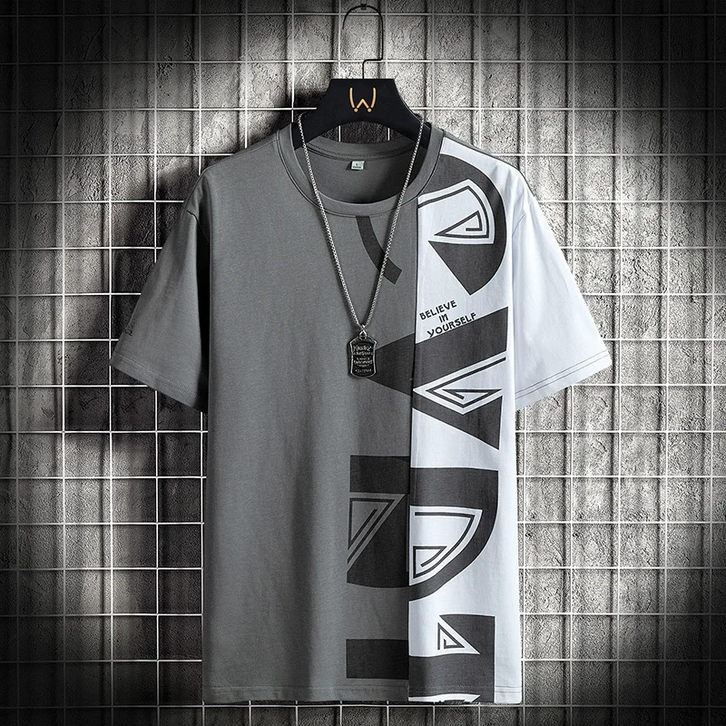 

Loose Fit Hip Hop T-irt for Men Summer Clothing American Trendy Brand INS Color Blo ort Sve Youthful ular round Ne