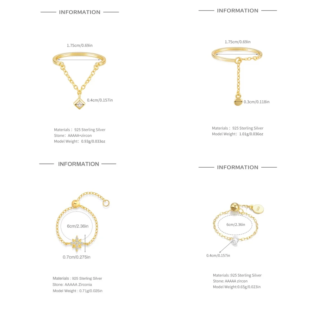 ROXI 925 Sterling Silver Fashion Chain Design rings for Women Opening Adjustable Crystal /Pearl rings Jewelry Wedding gifts