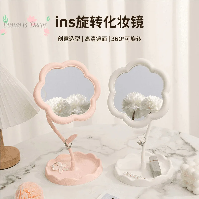 Flower Mirror Sunflower Muse Makeup Mirror Rotatable Removable Desktop Storage Mirror Adjustable Student Dormitory