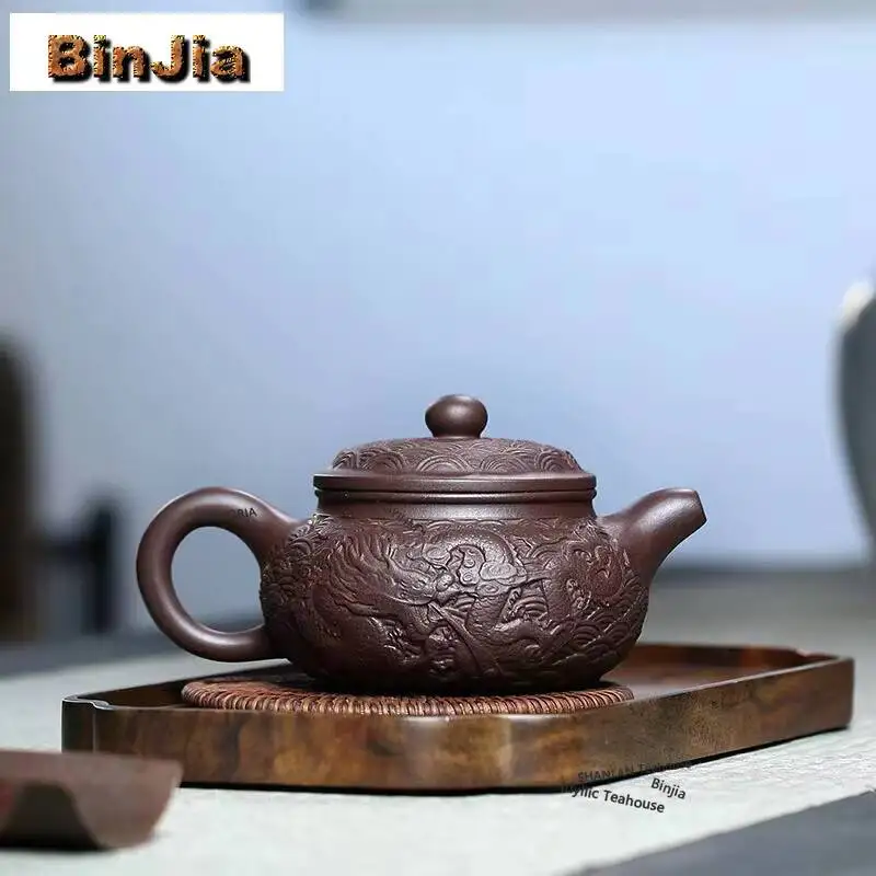 310ml Antique Yixing Purple Clay Teapots Handmade Dragon Pot Raw Ore Purple Mud Tea Maker Kettle Zisha Teaset Tea Items Supplies