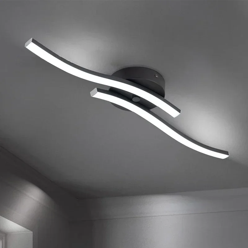 LED Ceiling Light Black Wave Ceiling Light Modern Multihead Long Corridor Living Room Balcony Bedroom Home Decor Lighting Lustre