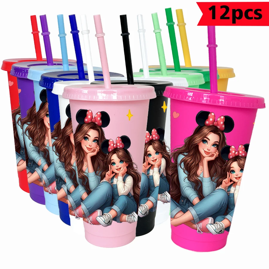 

12 шт./лот Disney Minnie Bow 26 унций цветной пластиковый стакан для дня рождения, посуда для напитков, кружка для сока, кофе