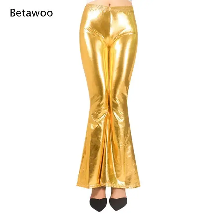 Women's High Waist Metallic Shiny Bell Bottom Pants Stretchy Flare Leg Trousers for Disco Party Club Dance Costume