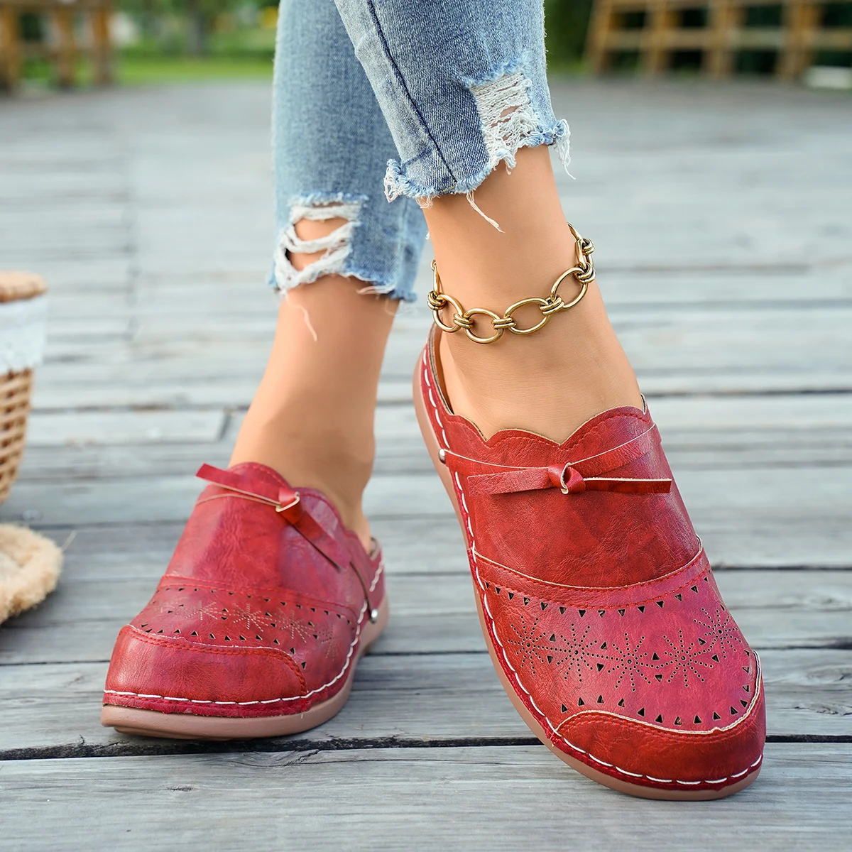 Women's Solid Color Roman Style Casual Orthopedic Wedge Baotou Slippers Summer Hollow Breathable Walking Slippers Slides Women