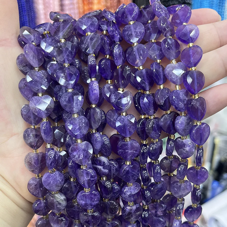 

Натуральный кристалл аметист бусины в форме сердца граненая секция ручной работы для изготовления ювелирных изделий DIY ожерелье браслет 15 дюймов 12 мм