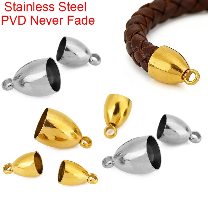 10pcs Never Fade 5 6 8 mm Stainless Steel Necklace Clasps Hooks For Cord Thread PVD End Connectors For Bracelet Jewelry Making