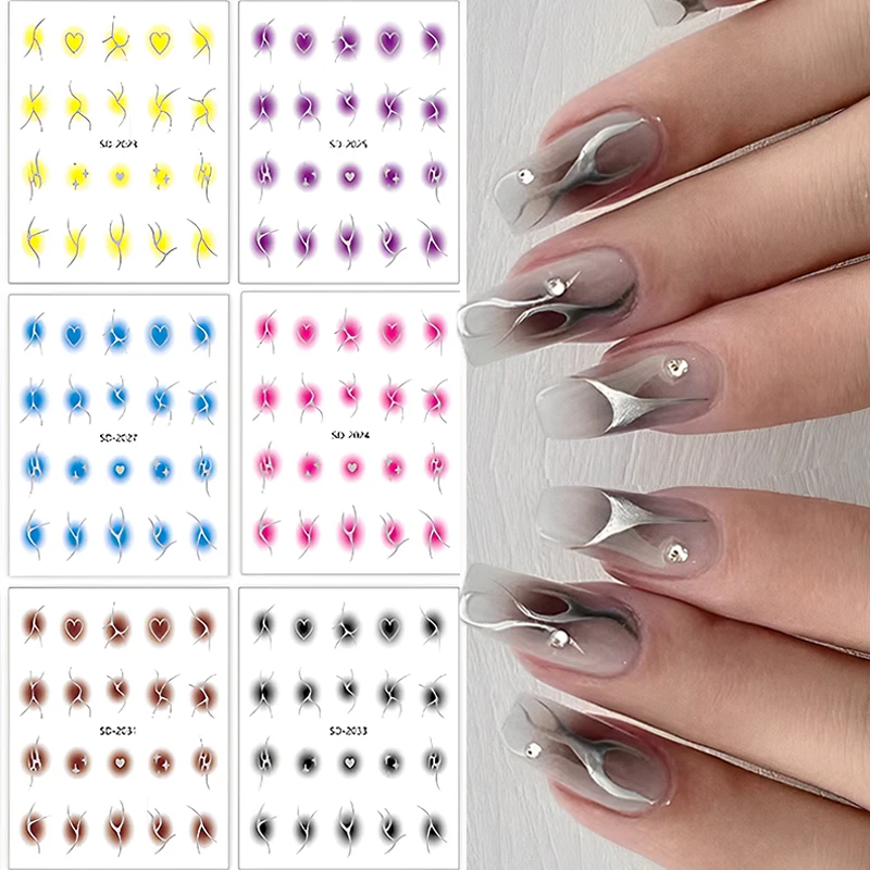 מדבקות ציפורניים צרפתיות בגוון התכתובת 3D עם קווים כסף לא סימטריים, אמנות ציפורניים פשוטה עם פסים מדביקים, מחזיקי ציפורניים לעיצוב עצמי