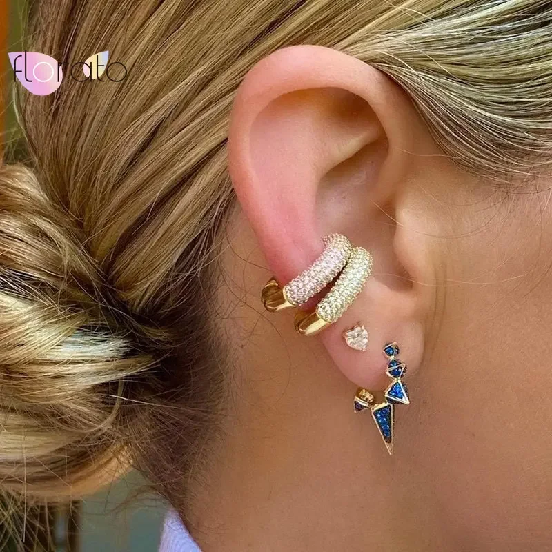 24k Gold-Plated Silver Colorful Ear Cuff No Piercing Clips Ear Cuff Luxury Crystal Cuffs Women Punk & Rock Jewelry For Women