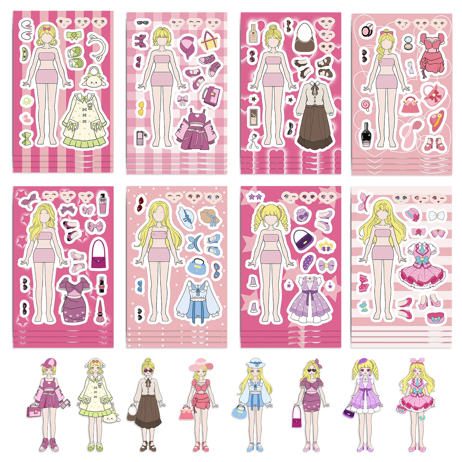 8/16/24pcs Girly Wardrobe Sticker Sheets DIY Make Your Own Princess Derss Up Puzzle Stickers for Girls Party Favor Toys Gifts