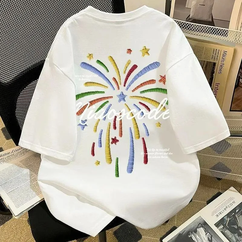 Pure Cotton Short-sleeved T-shirt for Men New Summer Style Colorful Letter Print Trendy Loose Fit Fashionable on Top Ventilate