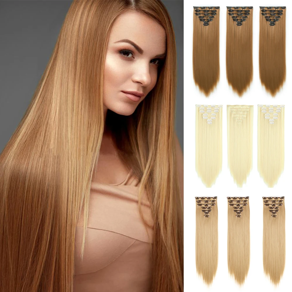 Synthetic 16 card seven piece clip hair wig set for foreign trade ， fashionable hair extensions and wigs Clip hair