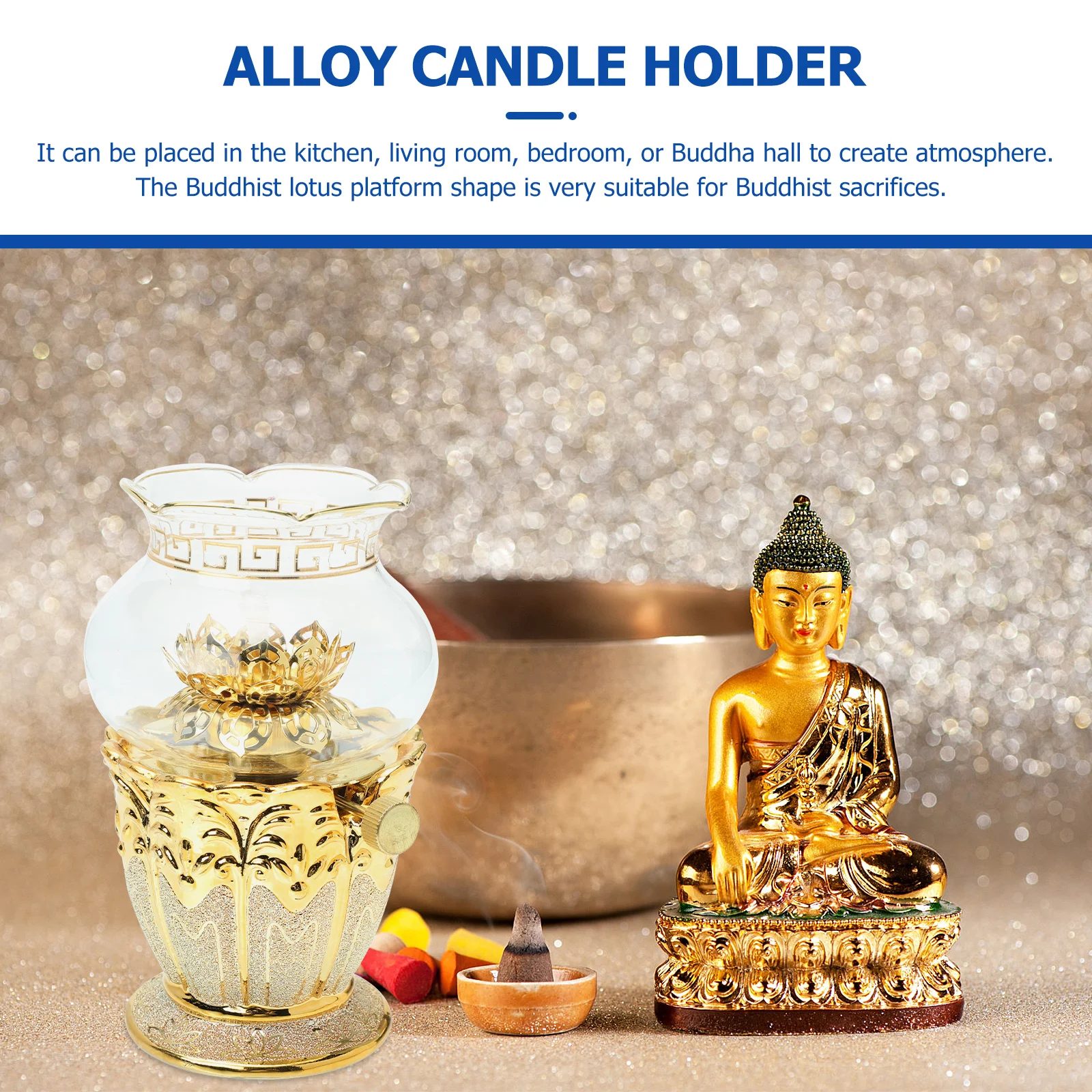 

Alloy Lotus Shaped Oil Lamp Buddha Decorative Lamp Glass Cover Oil Light Home Lighting Ornament for Meditation Worship