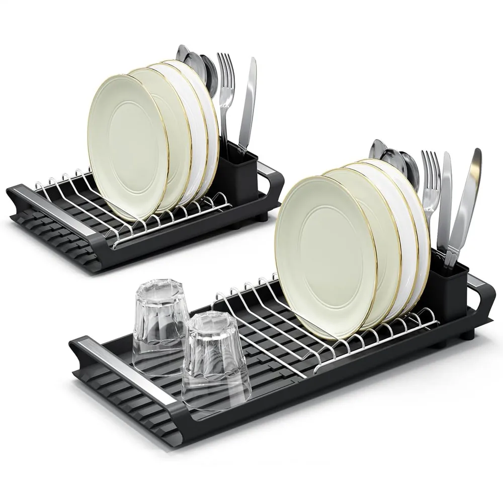 1pcs Expandable Small Dish Drying Rack Dish Racks for Kitchen Counter Dish Drainer with Removable Cutlery Holder