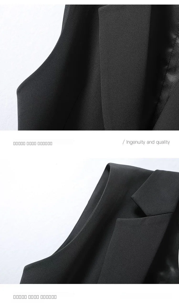 Colete Midi Feminino em Cor Sólida com Design de Um Botão e Gola de Terno, Moda Casual em Mistura de Poliéster e Algodão