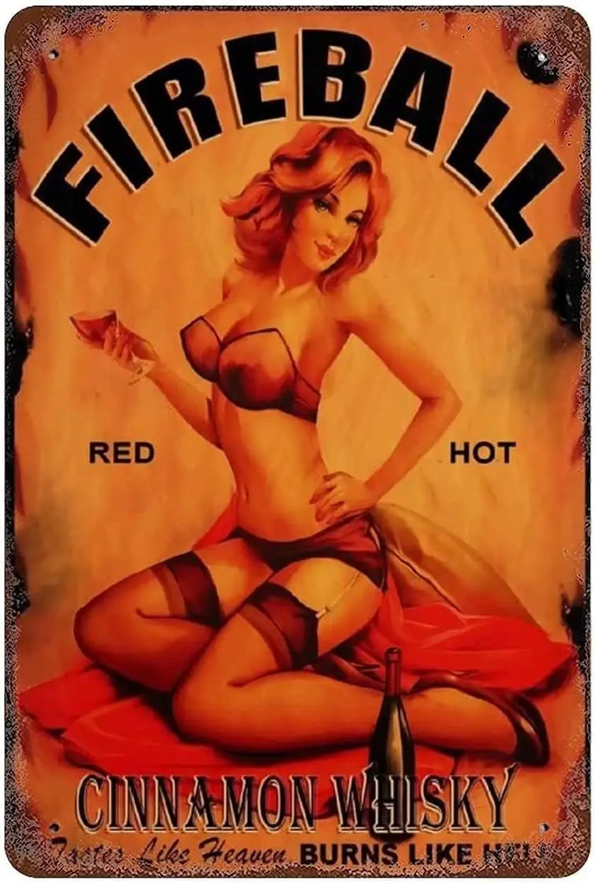 1p,Girl Metal Signs Vintage Fireball Retro Poster Plaque Wall Art Decor for Bar Cafe Club Garage Kitchen Plaque Decor Gifts Sign
