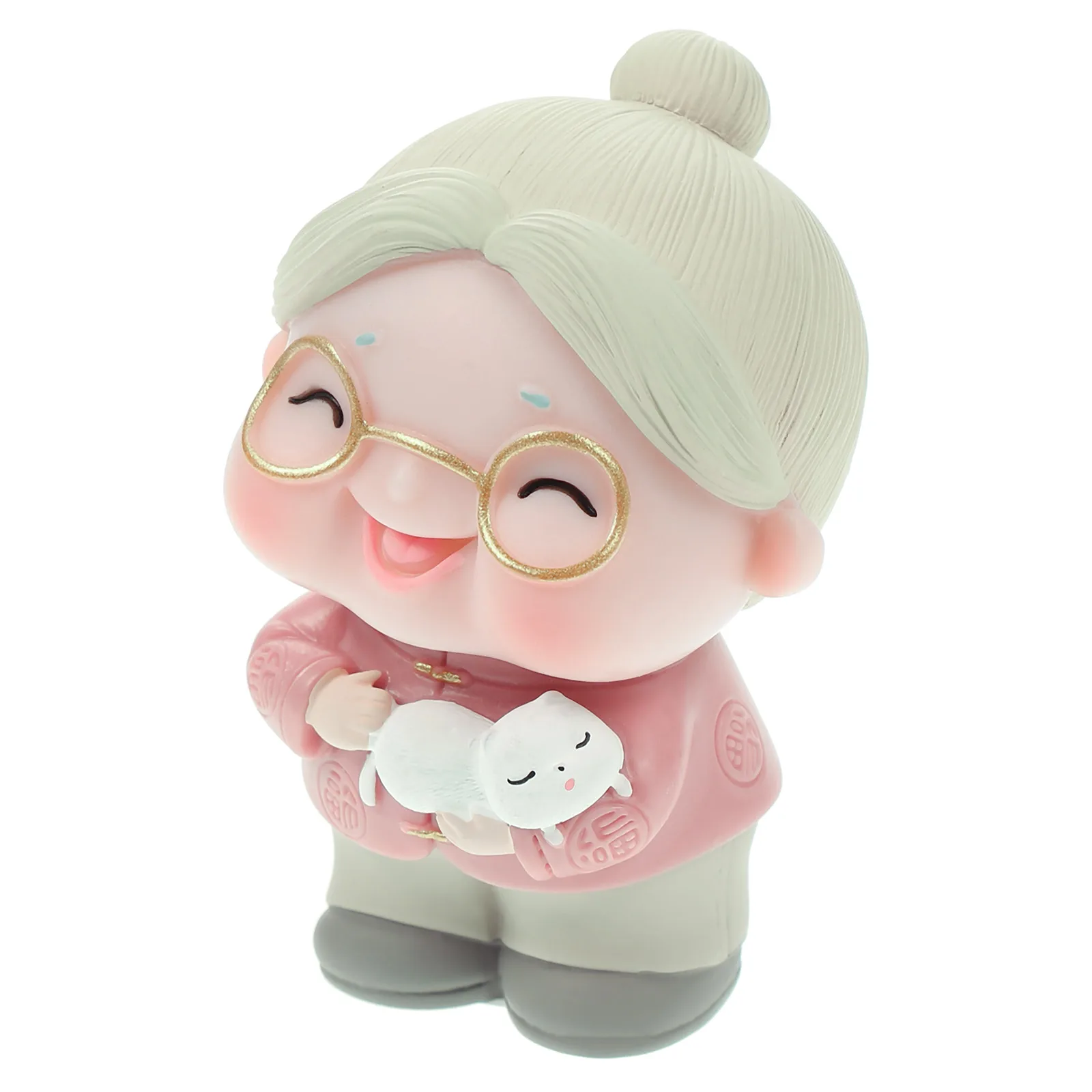 

1pc Old Lady Topper Vinyl Figurine Safe Healthy Old People Figurine Realistic Details Grandma Birthday Decorations Cake Ornament