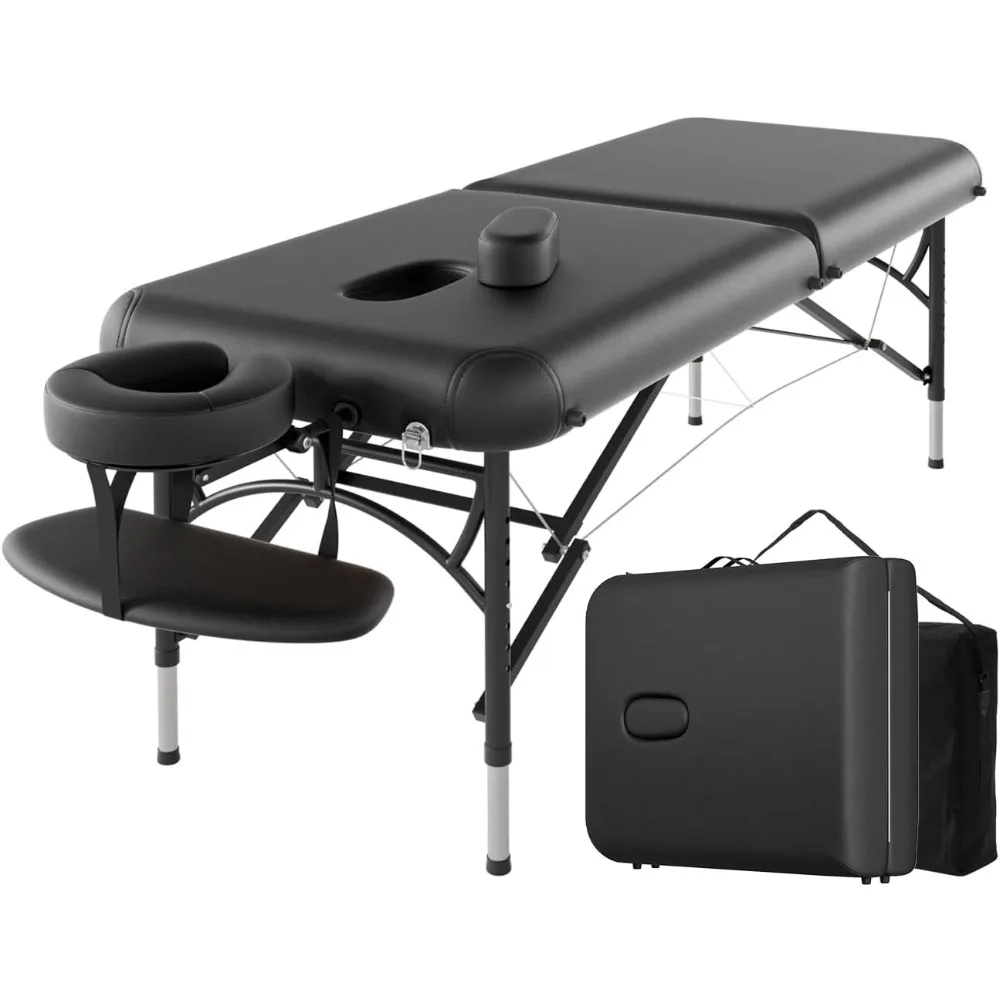 Mesa de massagem profissional com saco de transporte, cama ajustável, portátil, 2 dobrável, leve, solon facial, spa, tatuagem, 84"