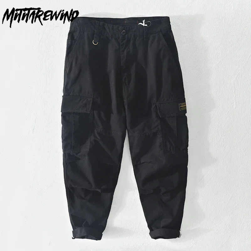 

American Style Cargo Pant Man Fashion Workwear Black Pants Multi-pockets Pure Cotton Mens Trousers Streetwear Taper Baggy Pants