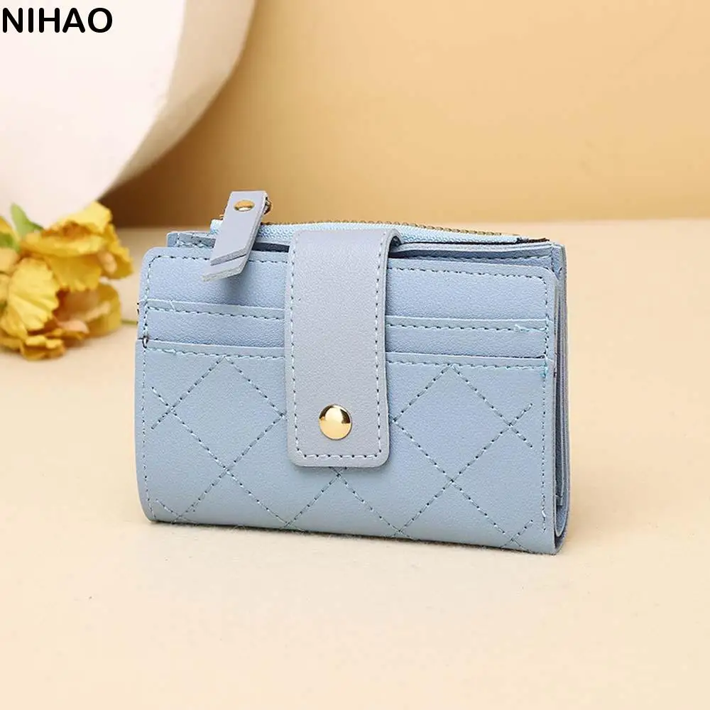 

Portable Women Lingge Wallet Transparent PVC Solid Color Card Bag Anti-Splash Water Multiple Card Lady Short PU Purses Work