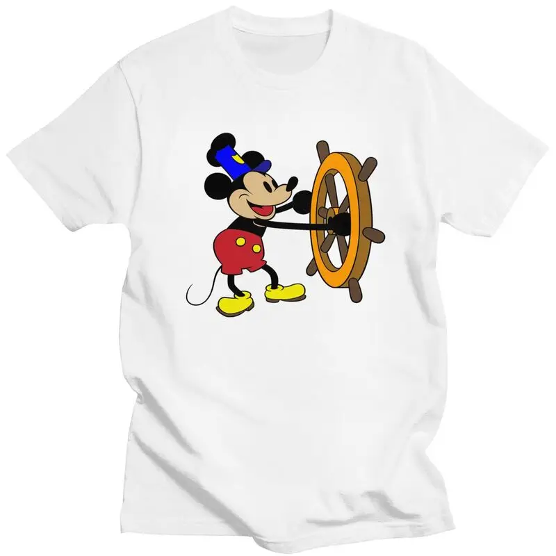 Men's Steamboat Willie T Shirt Short Sleeve Cotton Tshirts Novelty T-shirt Casual Mickey Mouse Anime Tee Tops Loose Fit Clothing