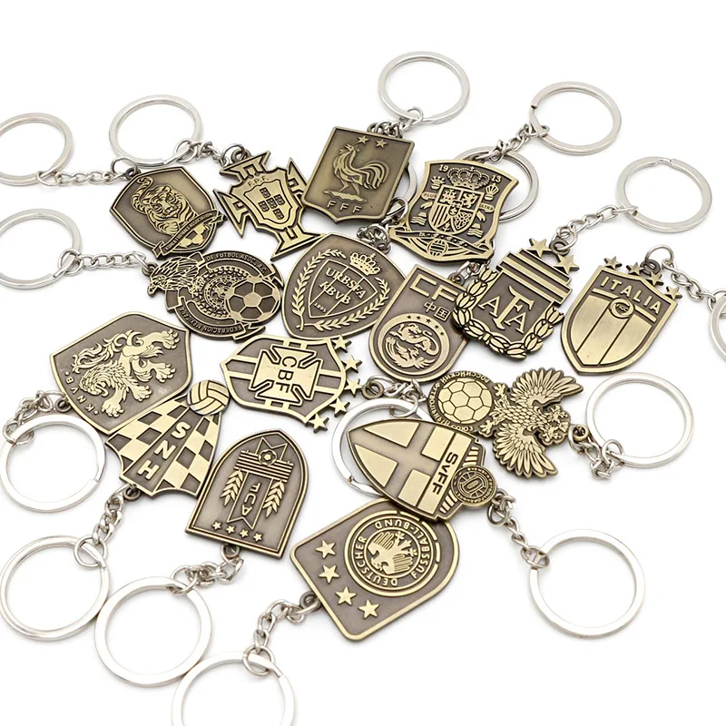 2024 Championship Emblem National Team Keychain Wholesale Bronze Soccer Football Team Logo Fans Badge All Metal Pendant Keychain