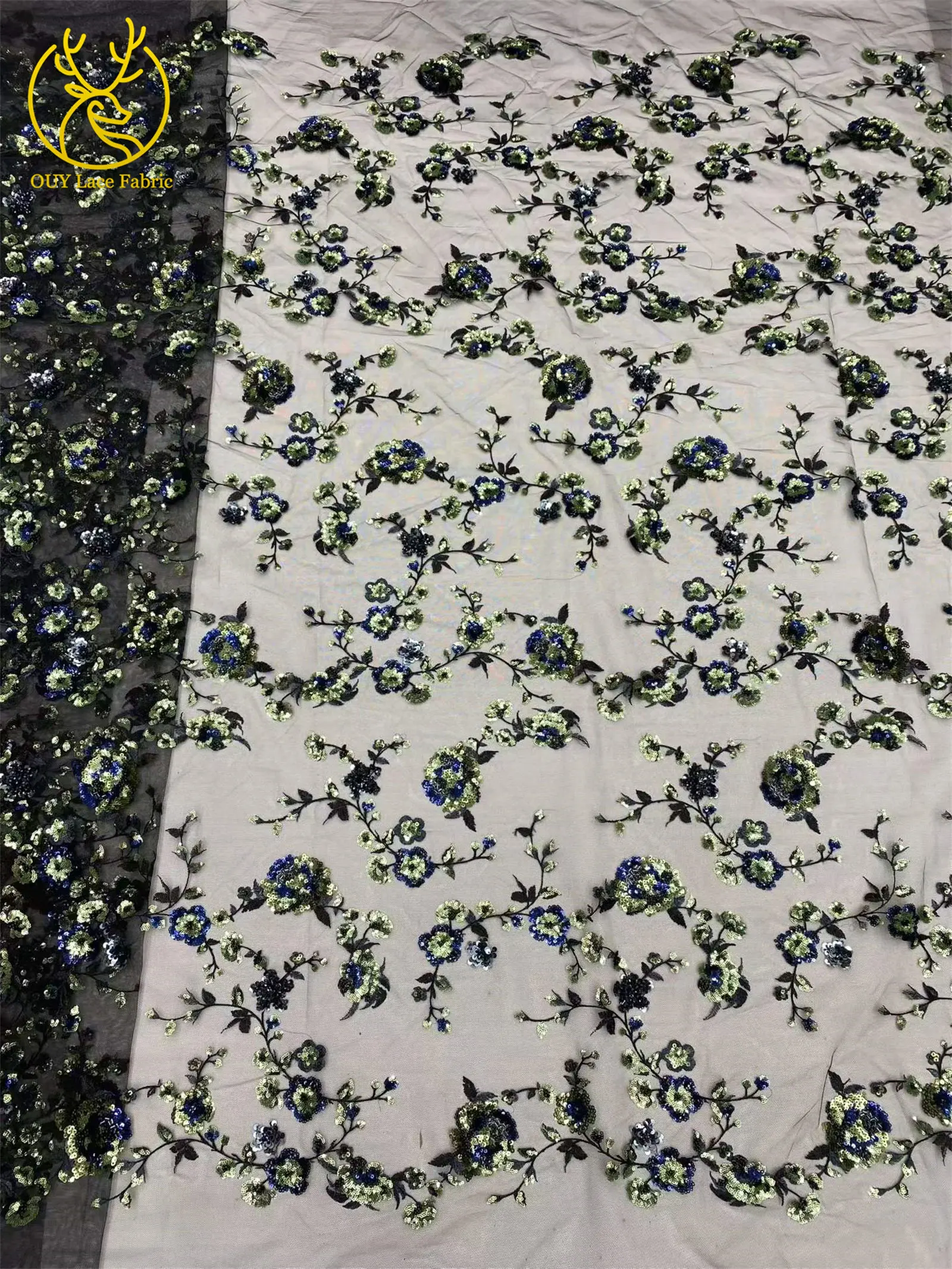Elegantes Brautkleid mit Pailletten-Stickerei, Spitzenstoff 2026, Hochwertige Afrikanische Perlen-Tüllspitze für Damenkleider zum Nähen – Detail 18