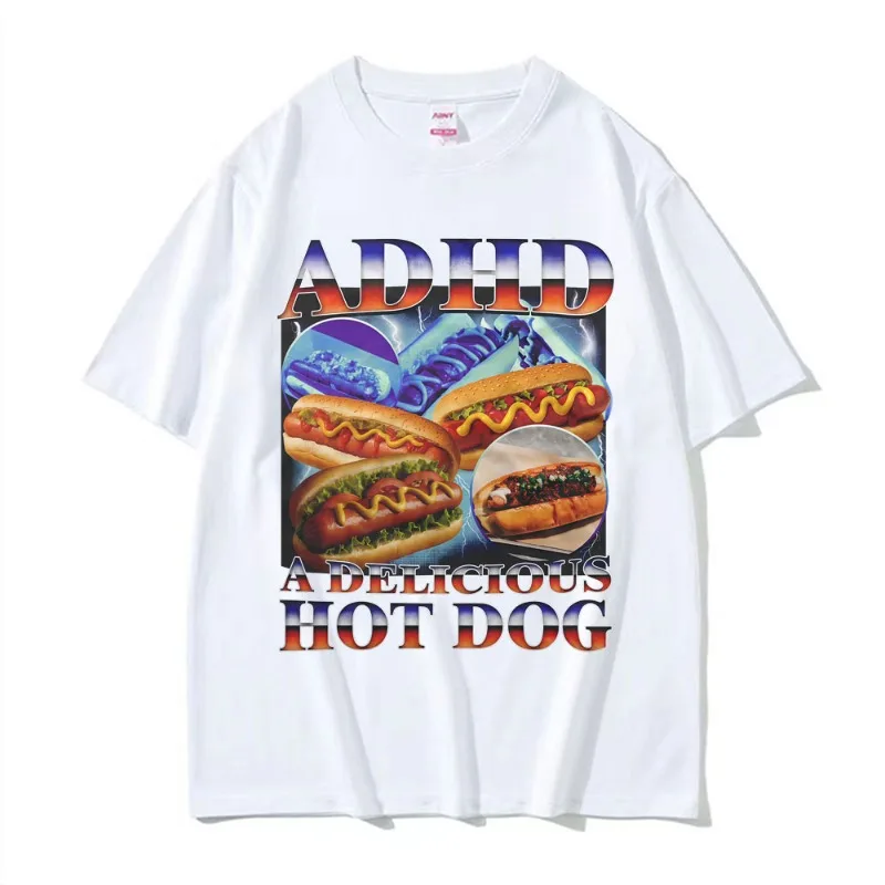 New Mens Clothes Tee Shirt Homme Graphic T-Shirts Men Tshirt for Men Ropa Hombre ADHD A Delicious Hot Dog Funny Food Meme Tops
