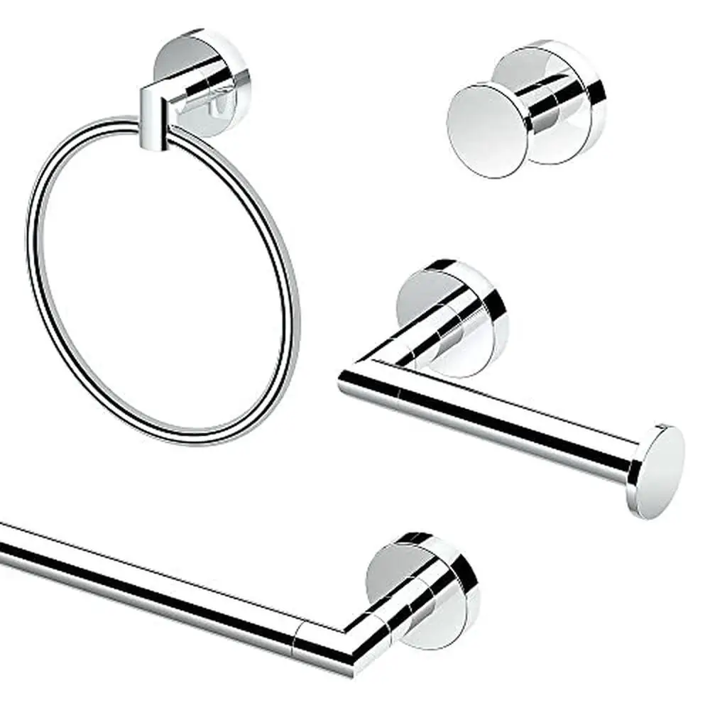 4-Piece Chrome Bathroom Accessory Kit Towel Bar Ring Holder Hook Lifetime Guarantee Glam Kit Easy Installation Kit Accessories